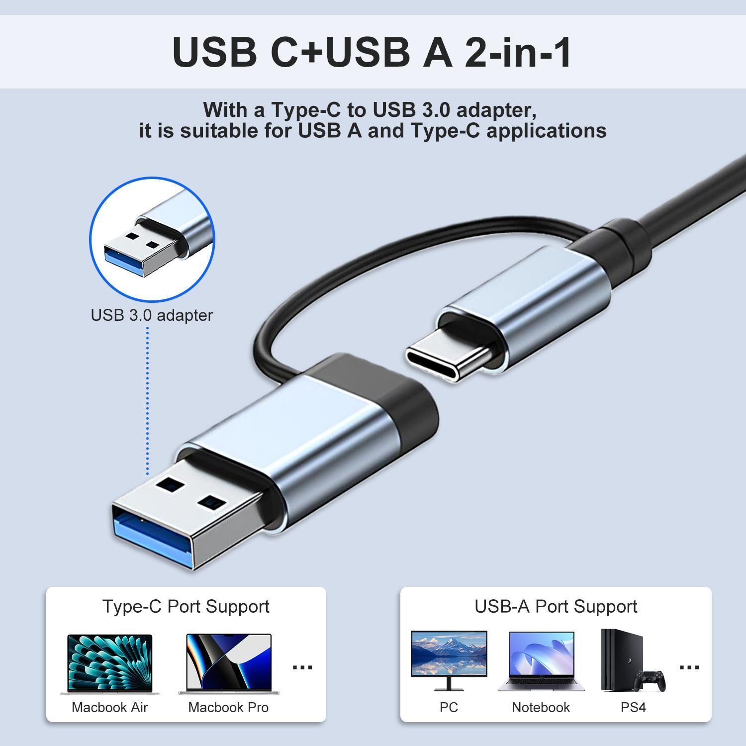 8-in-1 USB C Hub Multi-Port USB Adapter with 4 USB 3.0 Ports, SD/TF Card Reader, 3.5mm Audio Jack, Compatible with MacBook, Computer Accessories