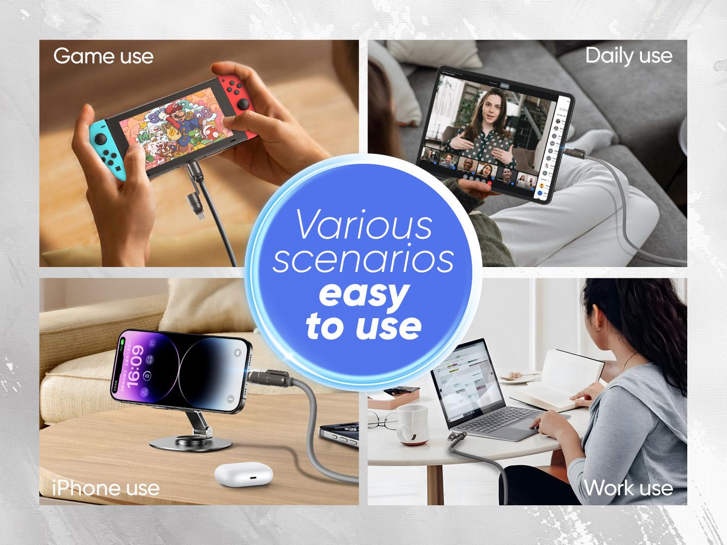 MAGIC JOHN USB Type C Charging Cable, 4 in 1 Function, 65W Fast Charging, Liquid Silicone and Aluminum Alloy Material, Braided Data Cable, Black & Gray