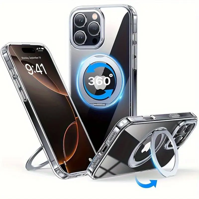 Clear Magnetic Phone Case for iPhone 18 Pro Max 18 Pro 17 Pro Max 16 15 14 13, 360° Rotating Ring Stand, Shockproof Protective Cover, MagSafe Compatible, Hands-Free Kickstand & Grip,Phone Case for iPhone 18 Pro Max 18 Pro