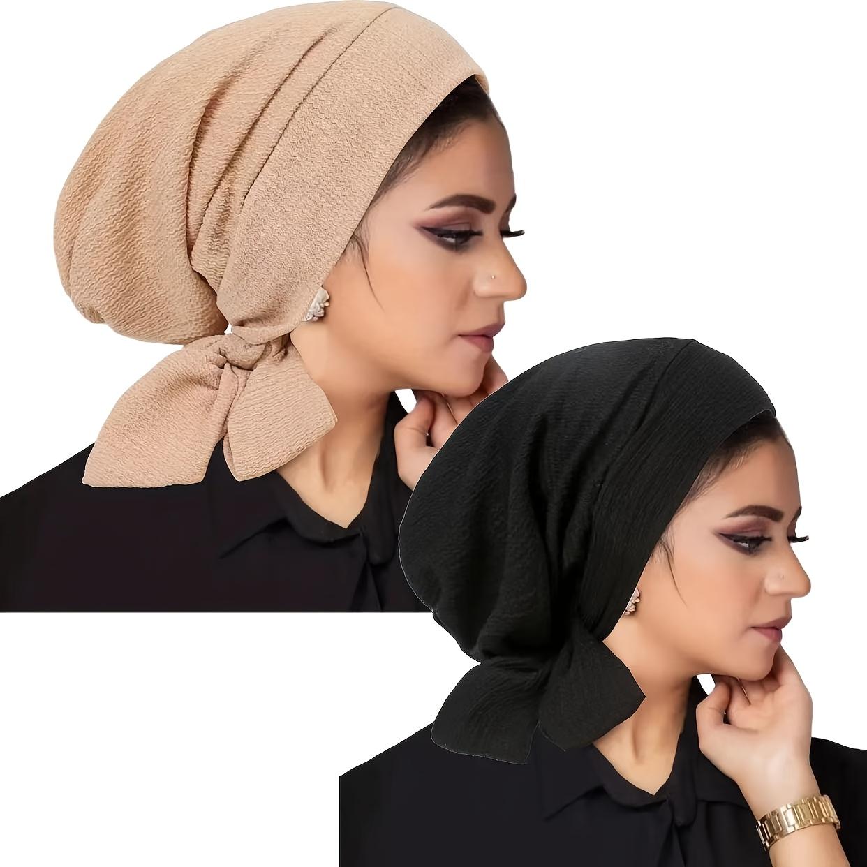 Women's Modesty 2-Piece Female Head Scarf & Cap Set, Solid Color Full Coverage Comfortable Headwear for Chemo Daily Use, Ramadan Sport & Outdoor Clothing Accessory
