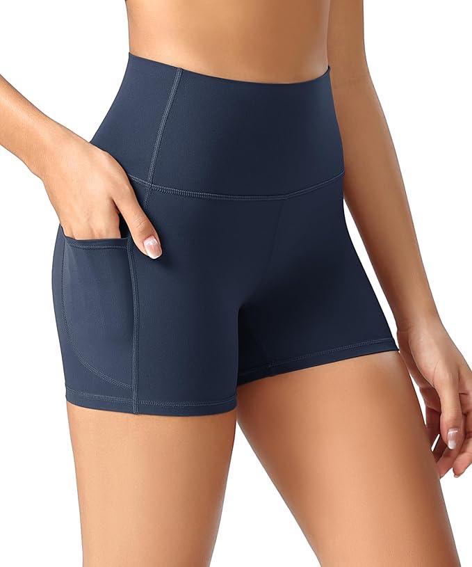 5-PACK Summer Quick-drying Seamless High-waisted Compression Yoga Shorts With Pockets For Running/gym Lounge & Casual Wear - Solid Color All-Season Machine Washable, Yoga Leggings, Flared Design, Highelastic Material