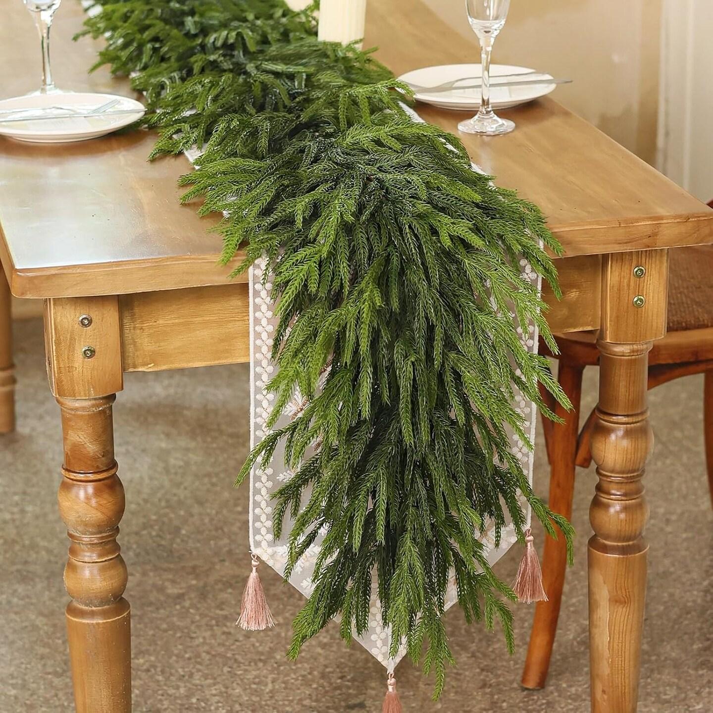 2/4pack 6ft/9ft Artificial Norfolk Pine Wreath, Real Touch Wreath for Desktop, Fireplace Mantel, Indoor Outdoor, Holiday Christmas Decorations