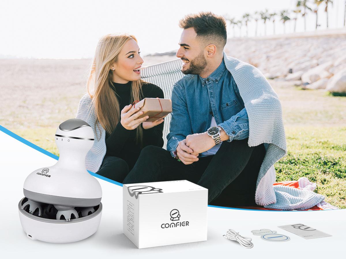 COMFIER Electric Cordless Hair Scalp Massager with Kneading 84 Massage Nodes, Handheld Portable Head Scratcher Massager for Hair Growth, Deep Clean and Stress Relax, Gifts for Men Dad Mom Silicone Relaxing Plug Water Proof Black