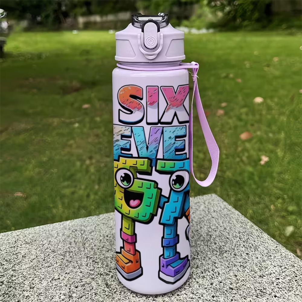 1pc Plastic Water Bottle, Crossbody Water Bottle, Blue,Pink, Printed Design Plastic Sports Bottle, Flip Top, Reusable, 25oz 750ml Lightweight Leak Proof Travel Drinks Bottle Running, Ideal Gift for Birthday, Easter, Valentine's Day