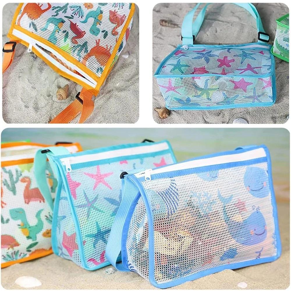 Beach Toy Storage Mesh Bag, Kids Shell Collection Pouch with Zipper, Waterproof Swim Gear Carrier for Boys and Girls, Portable Net Bag for Beach Toys, Holds Sand Buckets Shovels, Storage Carrying Bag, Organizational Zipper Storage, Zippered Storage