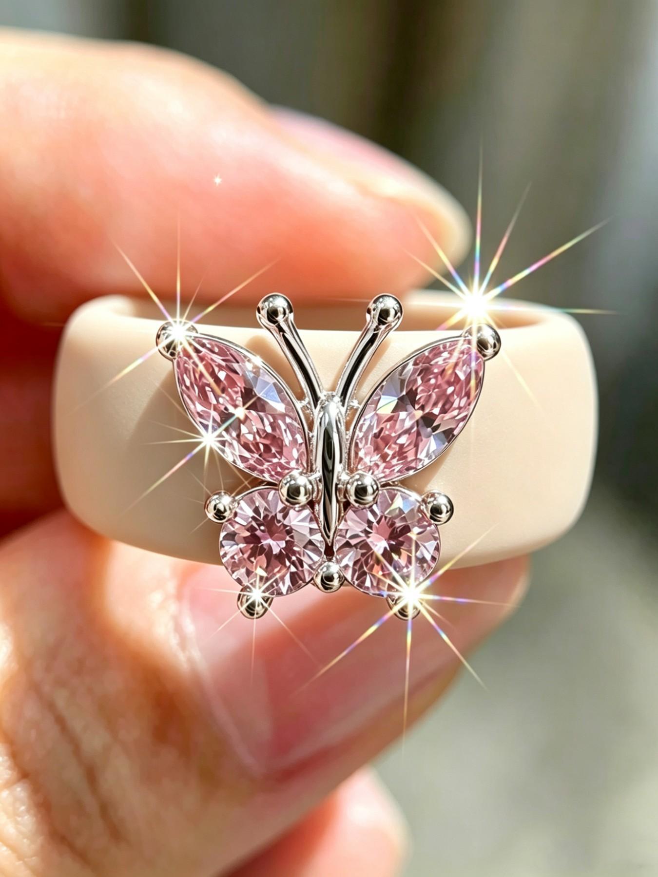 Elegant Butterfly Zircon Silicone Ring for Women, Fashion Promise Ring, Romantic Gift for Best Friends, Perfect Mother's Day Present, High-Quality Luxury Jewelry