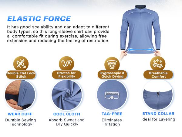 GEMYSE Men's Quarter Zip shirts UPF 50+ Long Sleeve Quick Dry Pullover Lightweight Tops for Hiking Workout Athletic plain Clothing