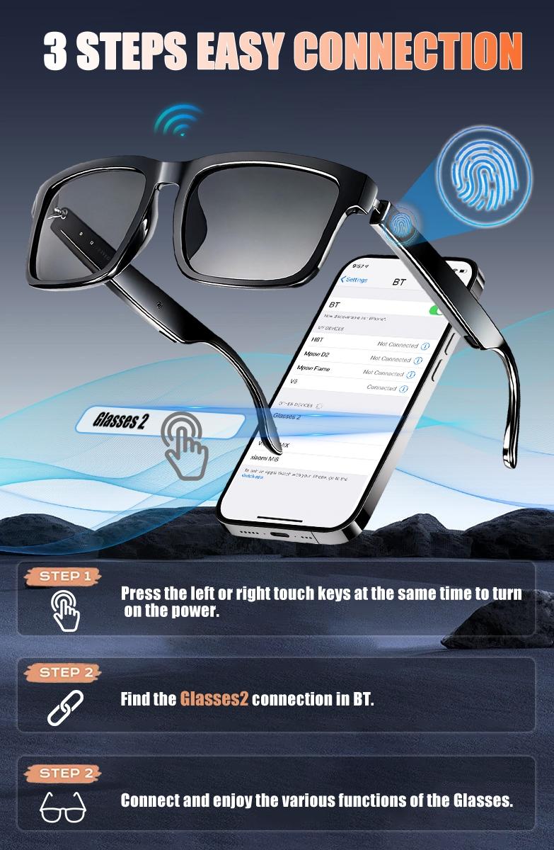 Unisex Smart Glasses - Bluetooth Audio Sunglasses with UV Protection, Voice Assistant & Touch Control,Open-Ear Speakers & Mic for Hands-Free Calls,Suitable for Running, Driving, and Outdoor Activities