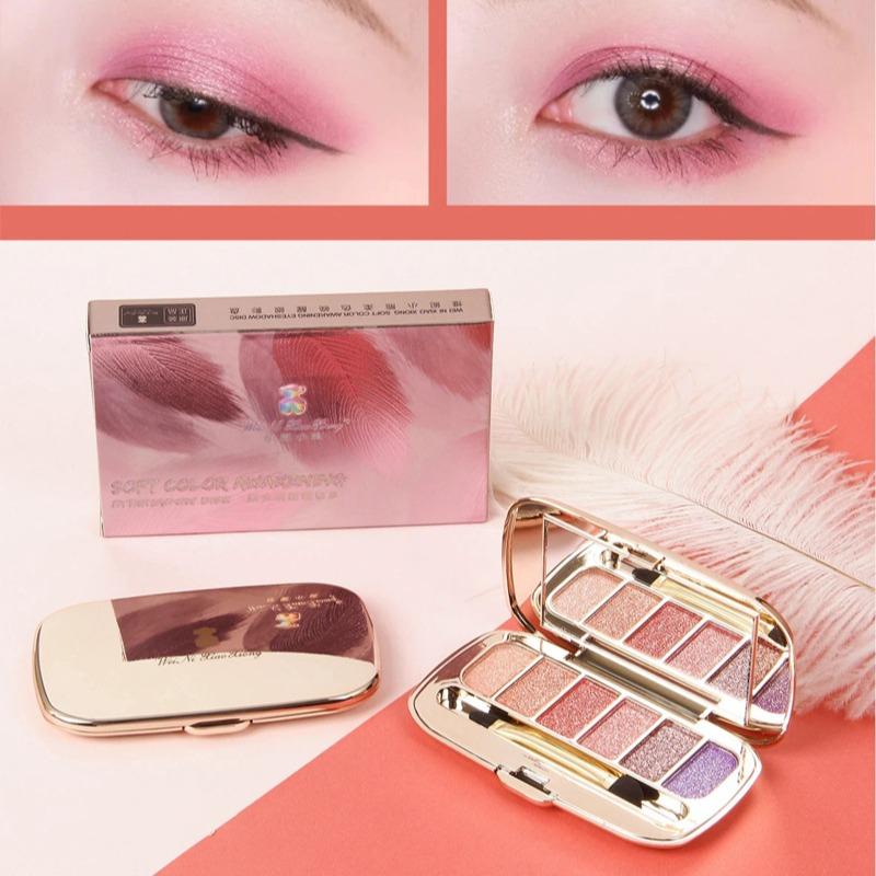 Bear 6-Color Round Glitter Eyeshadow Palette, Multicolor Eye Shadow, Perfect for Daily Use and Party Makeup, Versatile and Stylish