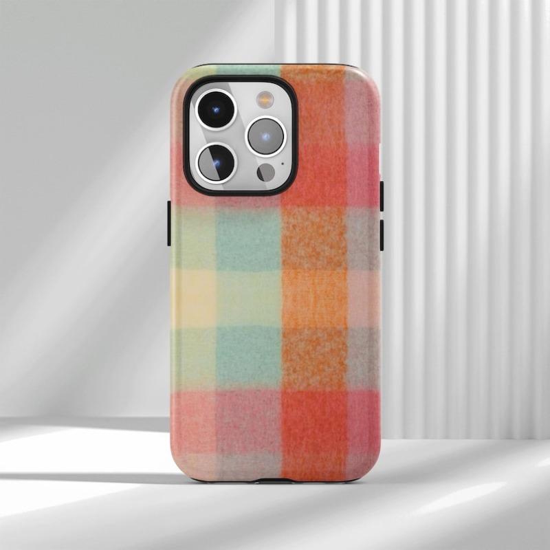 Colorful Plaid Phone Case, Pastel Check Pattern Cover, Soft Retro Preppy Case, Compatible with iPhone 17 16 15 14 13 12 11 Pro Max