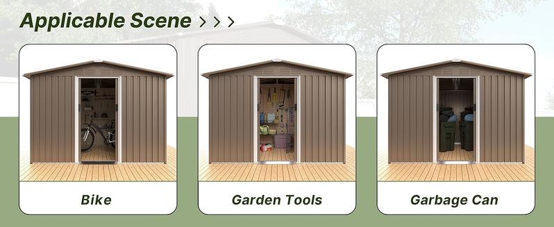 [2/3 packages delivery] Kullavik Outdoor Storage Shed 10“×8”, Waterproof Metal Tool Shed with Door,Ramp Plate for Outside,Garden,Backyard,Patio