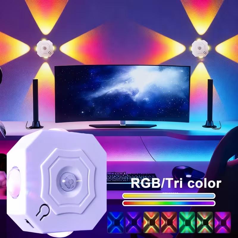 1Pc 4-Head Cat Eye LED Wall Light, Motion Sensor & Touch Control, RGB Color Adjustable USB Rechargeable Night Light, Wall-Mounted for Living Room Bedroom Closet, Suitable for Christmas, Valentine's Day and Halloween atmosphere decoration