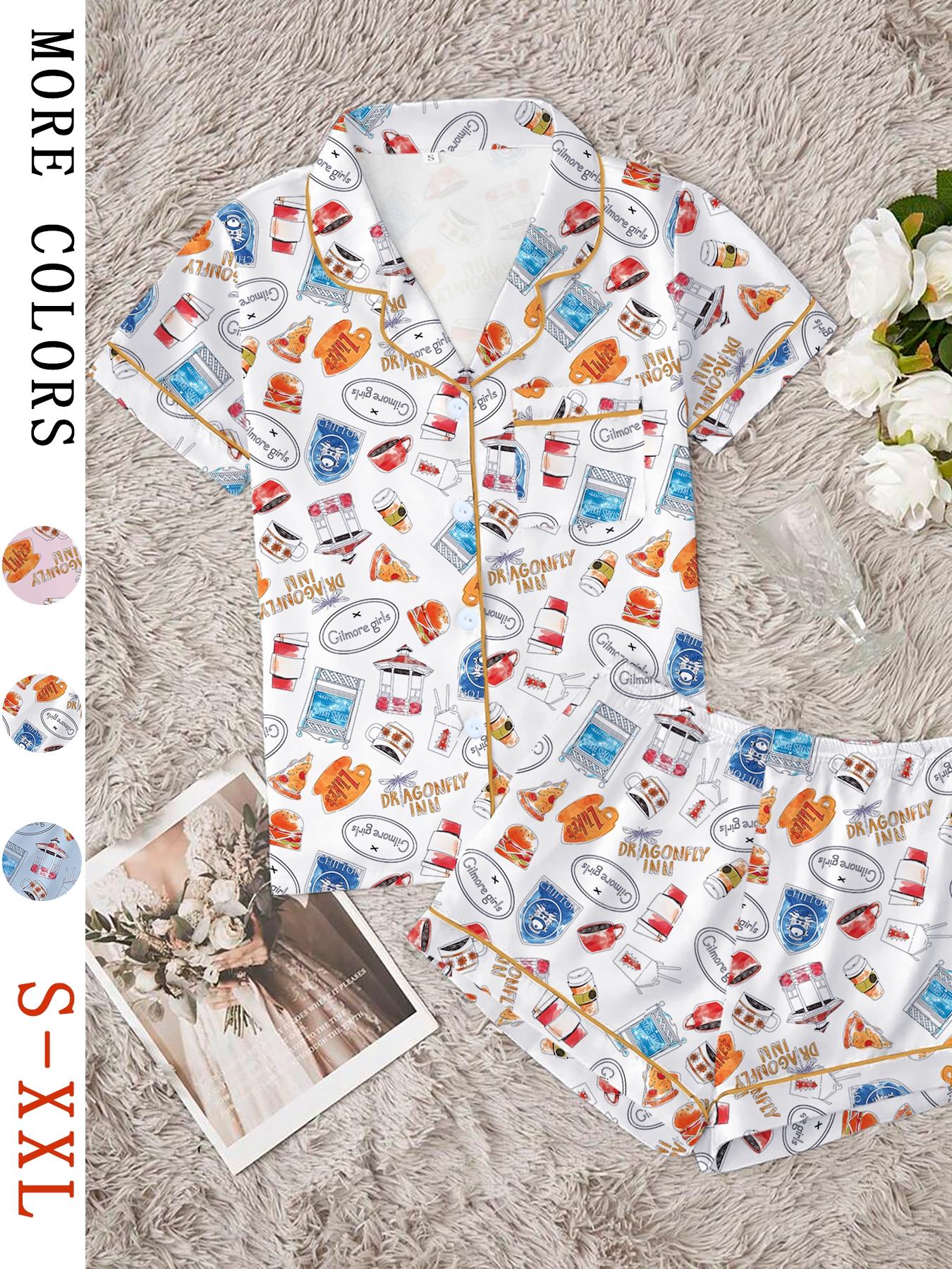 Women's Stars Hollow Gilmore Girls Comfortable Loungewear Sleepwear Set, Two-Piece Short Sleeve Top & Elastic Pants, All Seasons Fitted Nightgown Gift