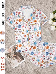 women's stars hollow gilmore girls comfortable sleepwear set, two-piece short sleeve top & elastic pants, all seasons fitted nightgown gift