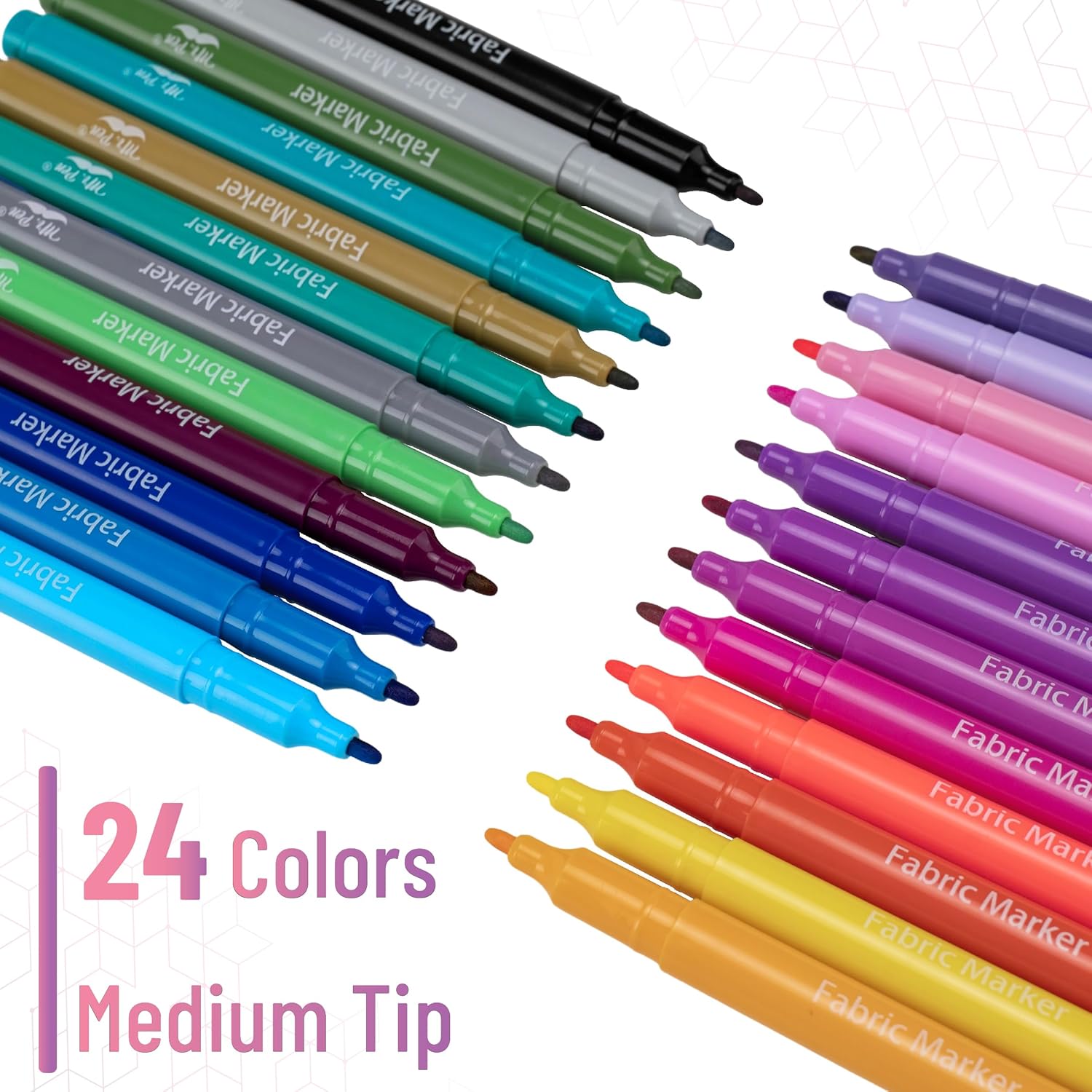 Permanent Fabric Markers, 24-Pack Colorful Crafting Supplies with Permanent Ink for T-Shirts, Bags, Canvas (Office Stationery Writing Tool)