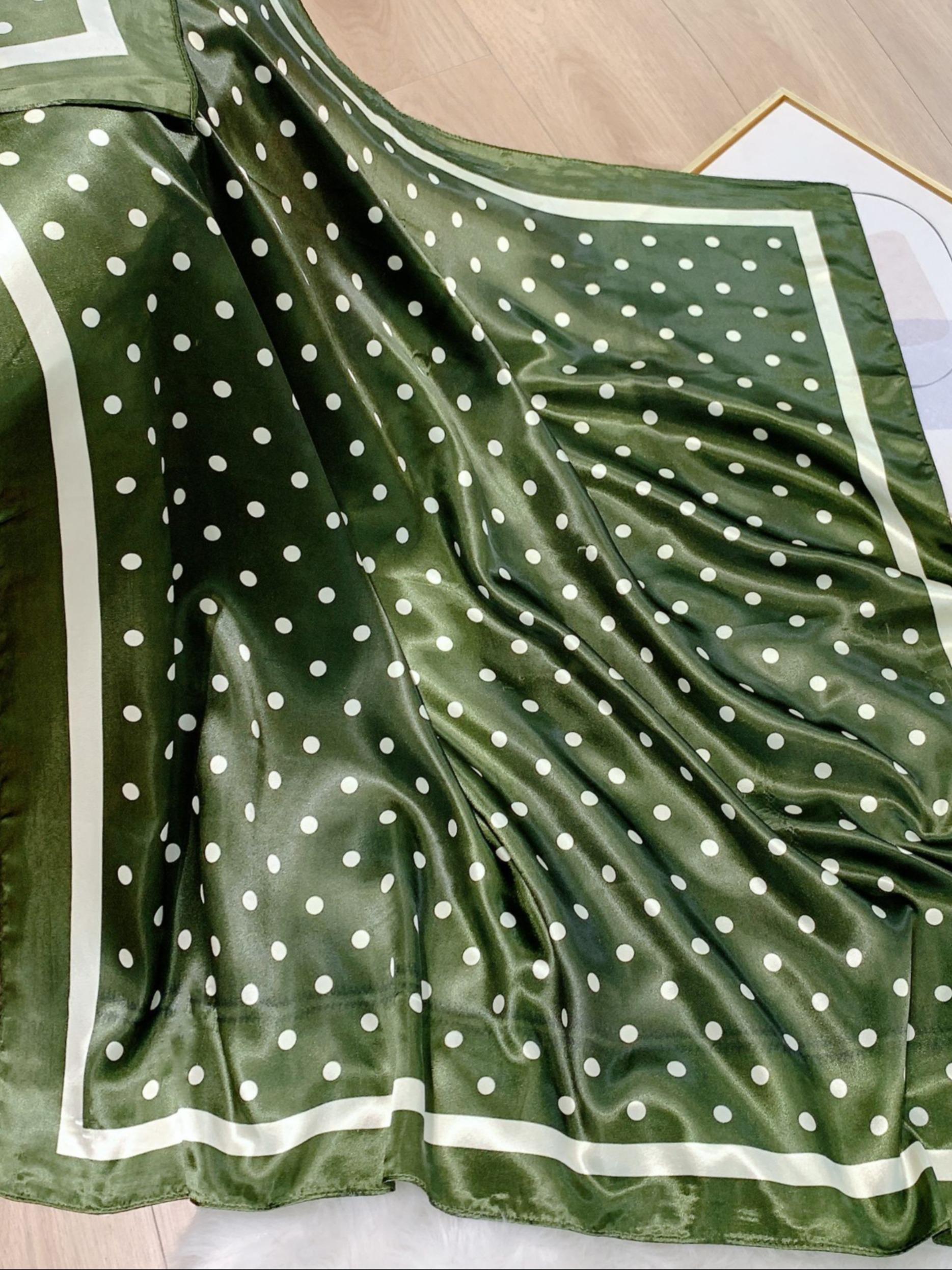 Classic Polka Dot Print Silk Scarf, French Vintage New Satin Square Scarf, 90x90cm Versatile Bandana, Elegant Headscarf, Head Wrap, Commute Travel Decorative Hijab
