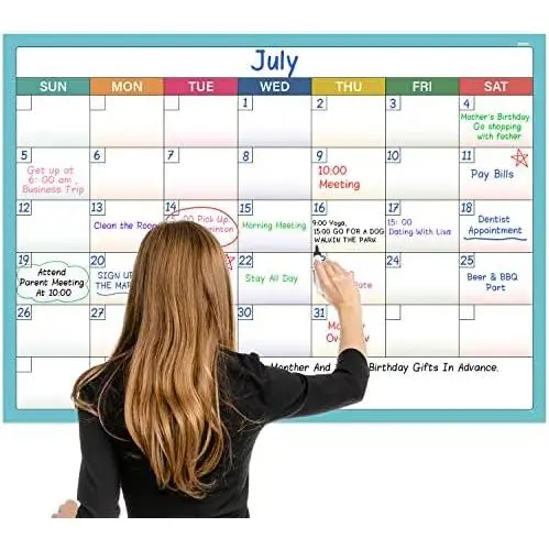 Large Dry Erase Calendar - Undated 1 Month Dry Erase Calendar for Wal, 40" x 28", Erasable &  Laminated Dry Erase Wall Calendar with 10 Round Stickers, Large writing Space for Office/School/