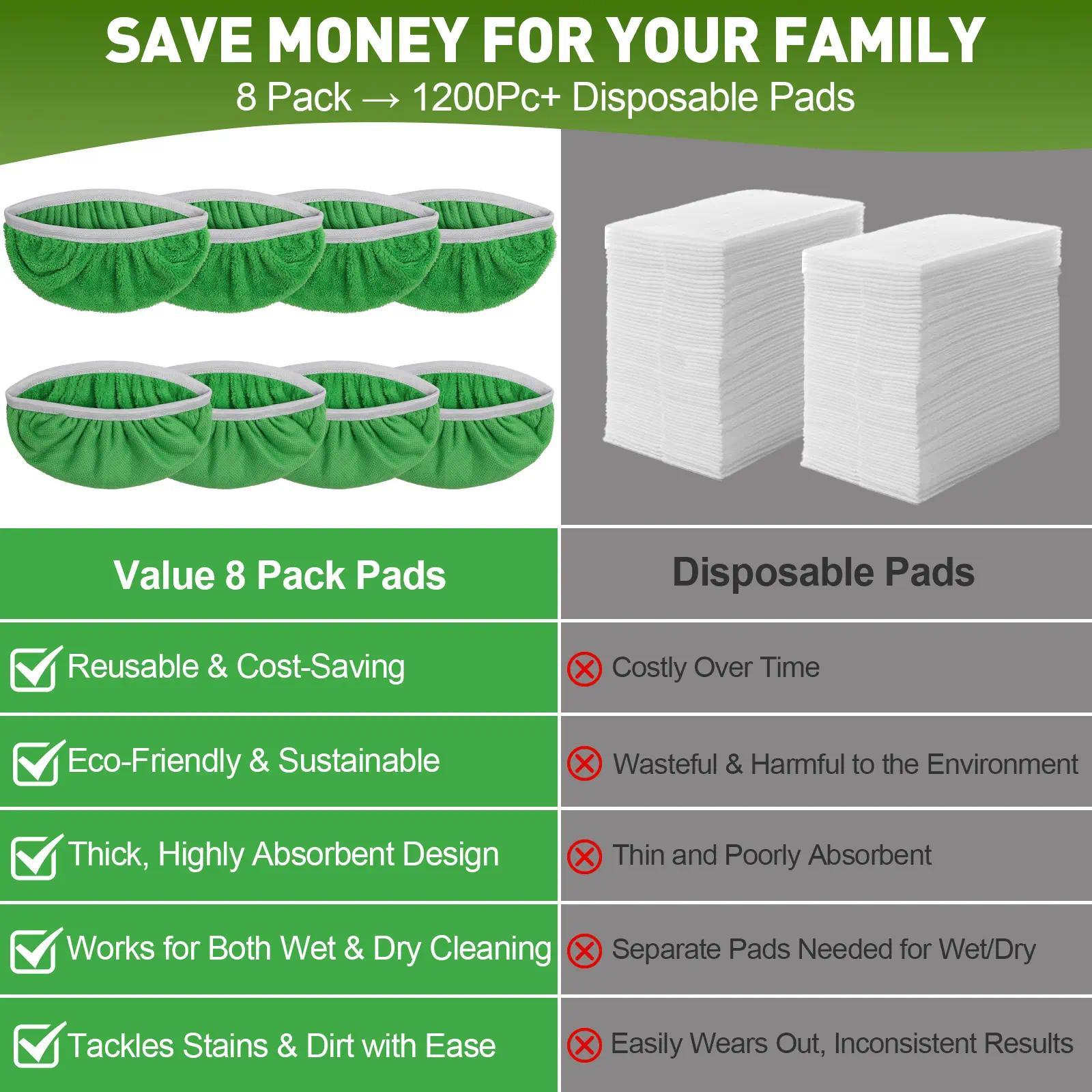 8Pcs Microfiber Mop Pads Compatible with Swiffer Sweeper Mop Wet and Dry Flat mop Cover Replacement Reusable Sweeping Mopping pad Refills for Hardwood