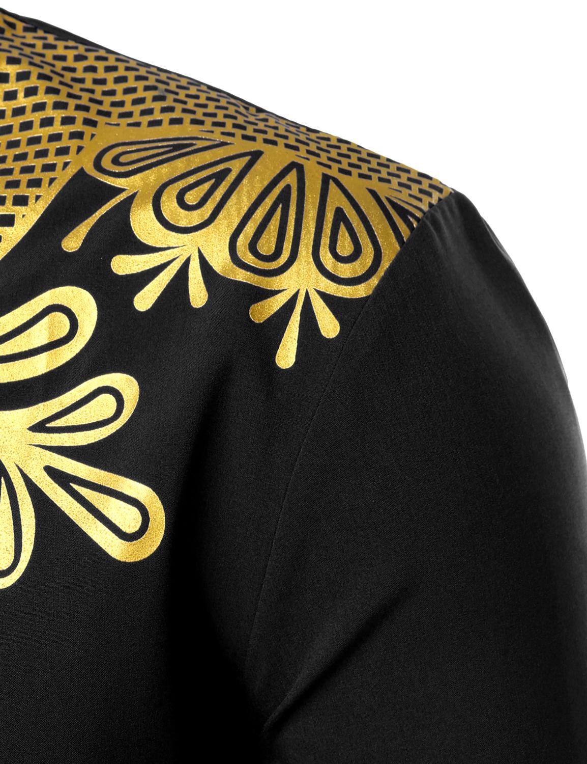 ZEROYAA Men's Africa Stand-up Collar Long Sleeve Dashiki Shiny Pattern Printed Dazzling Shirt Ethnic Elastic fathers day gift for boyfriend father's day shirts memeshirts funny shirts father's dad gifts black people