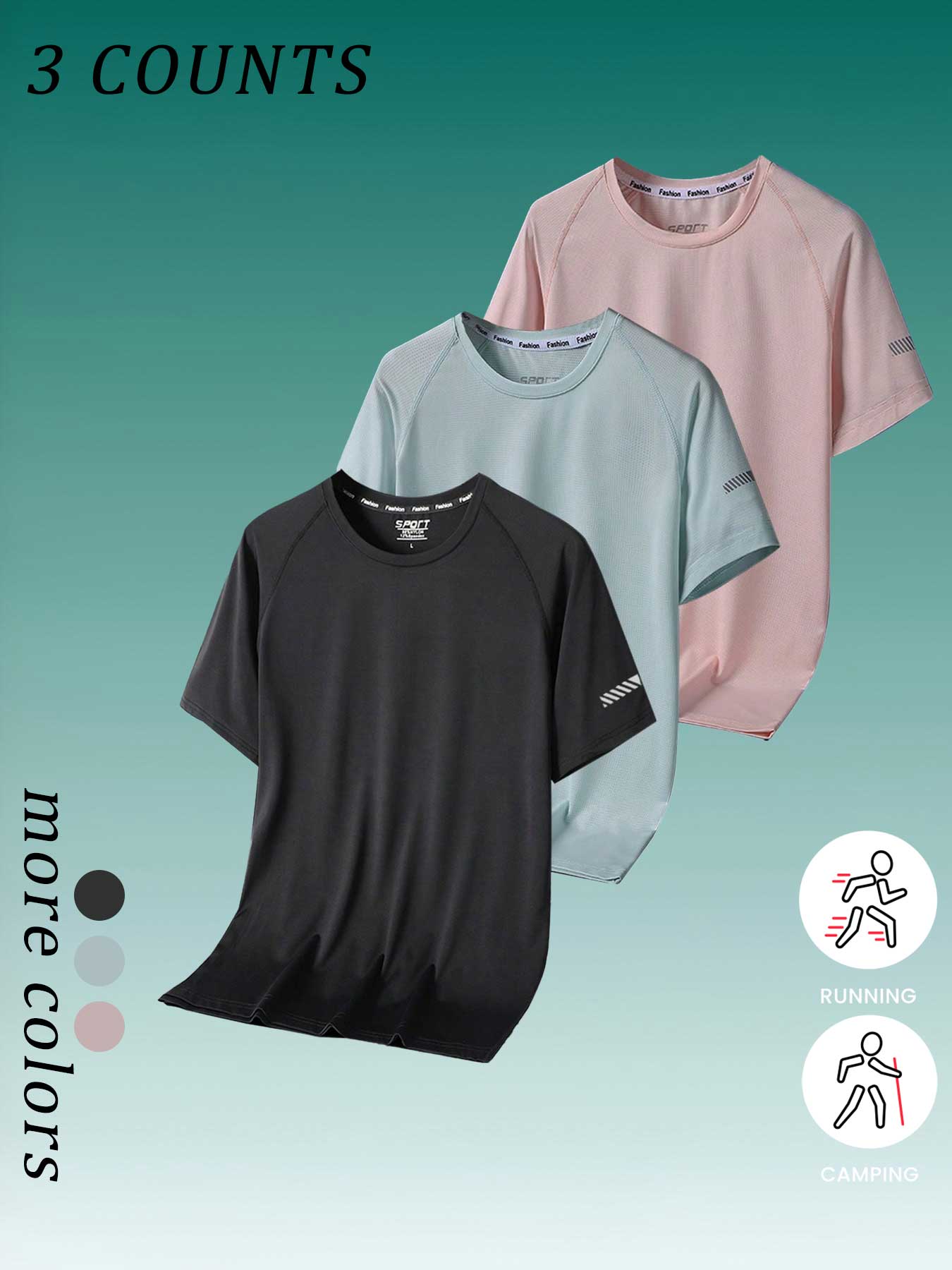 Women's 3-Piece Outdoor Quick-Dry Short Sleeve Running Sports Top, Breathable Lightweight Training Shirt, Summer Gym Yoga Wear