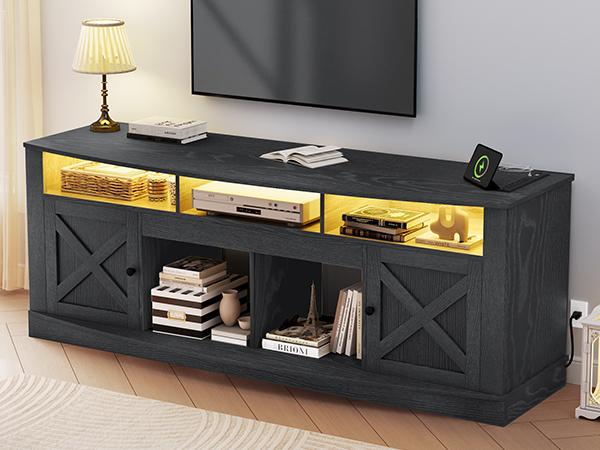 Yitahome Farmhouse TV Stand for TVS up to 80 Inch, Entertainment Center with Power Outlet, TV Table with Barn Doors & Storage Cabinets, TV Console for Living Room, 70"