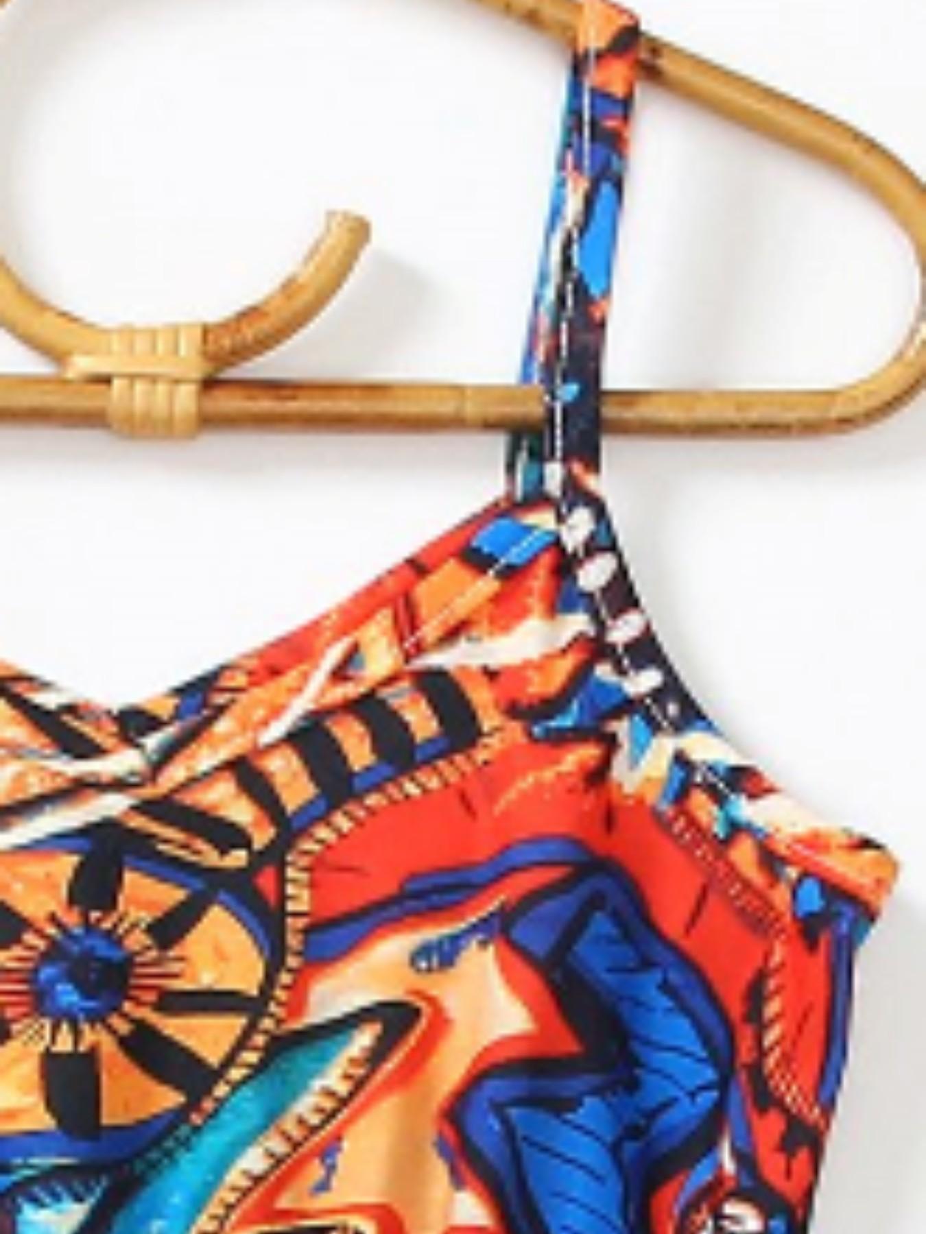 Girls' Ethnic Style Halter Dress, Knee-Length Ditsy Floral Dress, Casual Fitted Dress, Spring Summer Essential