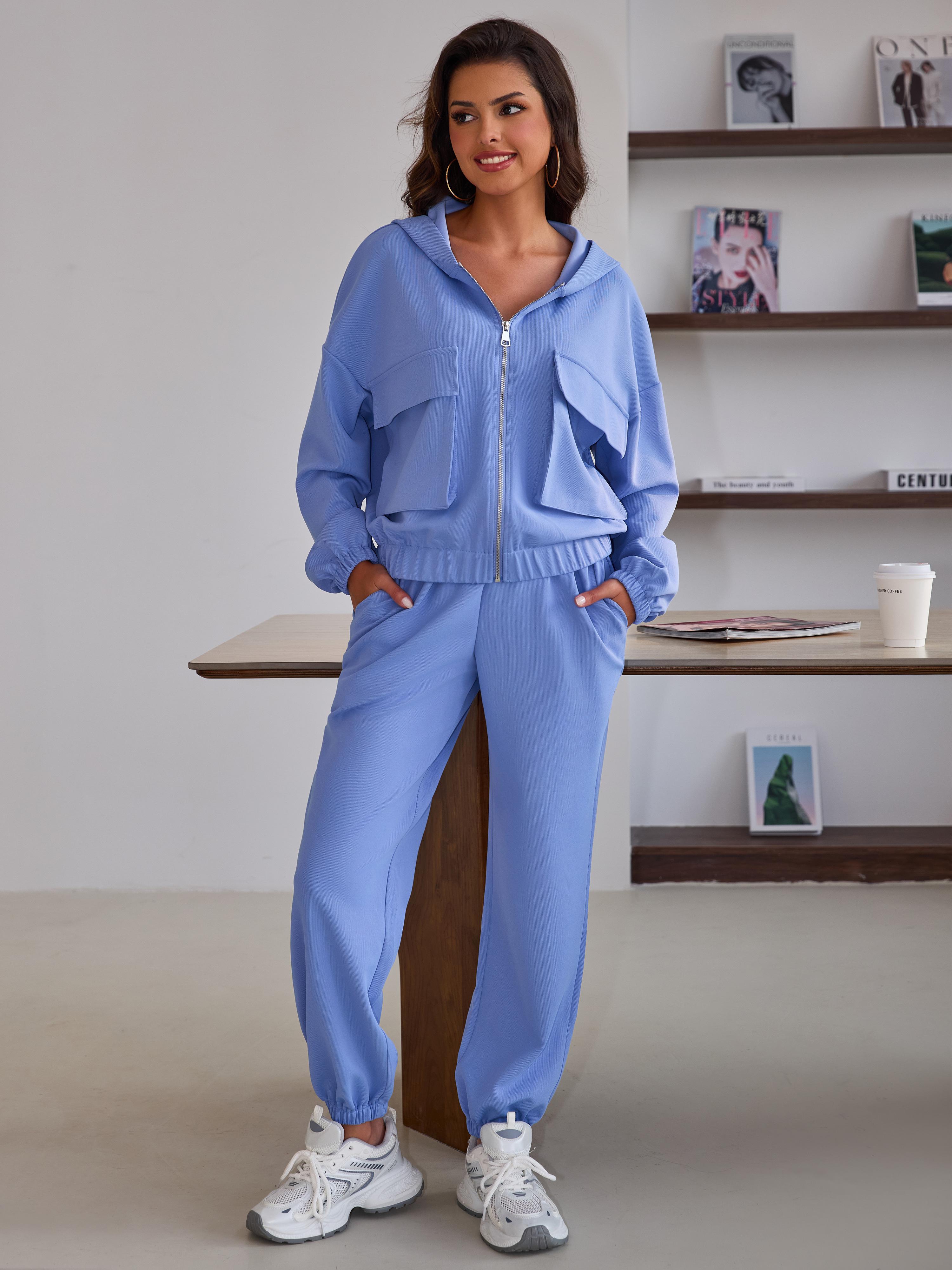 Joyfunear Women's 2-Piece Zip-Up Hoodie Sweatsuit Set, Summer-Fall Lounge Sweatpants Tracksuit