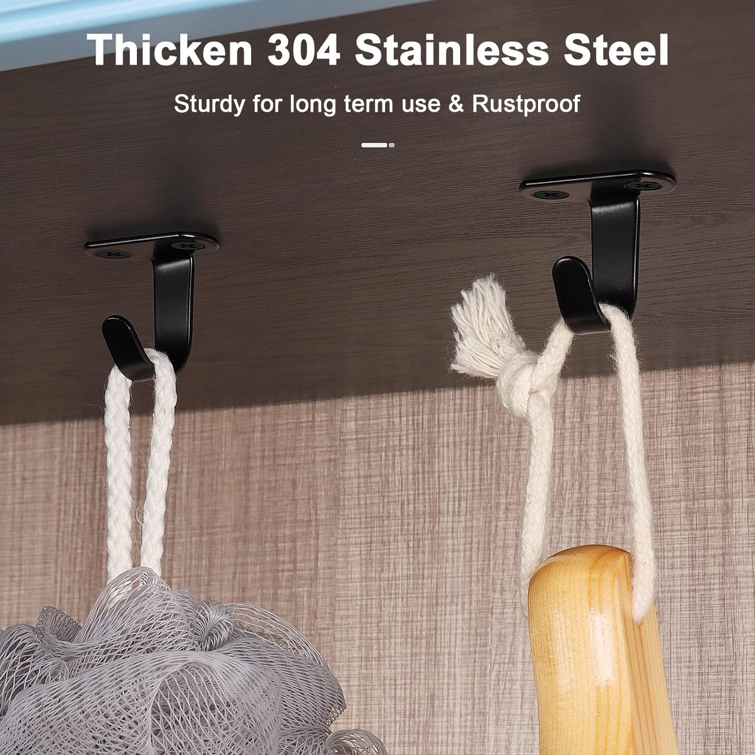Stainless Steel Screw Mounted Ceiling Hooks, Under-Shelf Towel/Robe Clothes Hook Heavy Duty Coat Hanger for Bathroom Kitchen Cabinet Garage, 10 Pack (Matte Black)