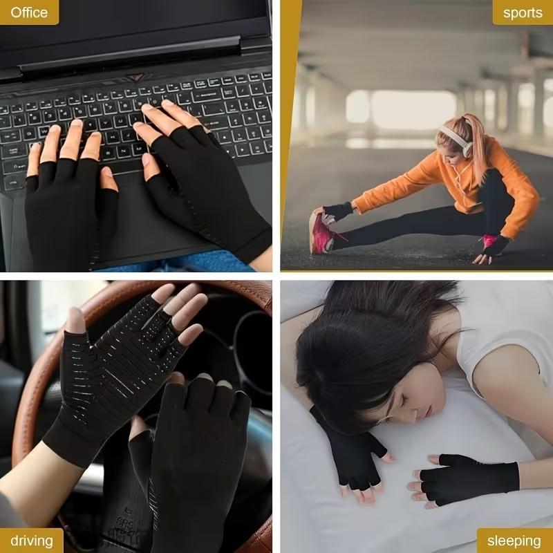 Copper Compression Arthritis Gloves Hand Support Copper Infused Fingerless Design Hand Brace For Carpal Tunnel RSI Rheumatoid Tendonitis Hand Pain Relief Computer Typing Breathable Material