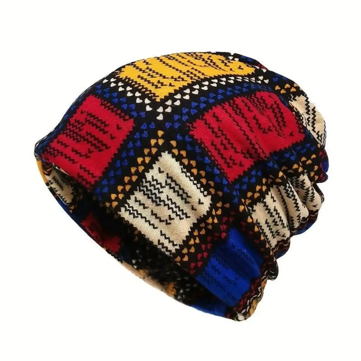 Unisex 2-Piece Winter Beanie and Neck Gaiter Set - Vintage Prints, Color Block Motif, Windproof Knit Thermal Protection, Flexible Elastic Fit, Beanie Shape, Cozy Cold Weather Outdoor Wear