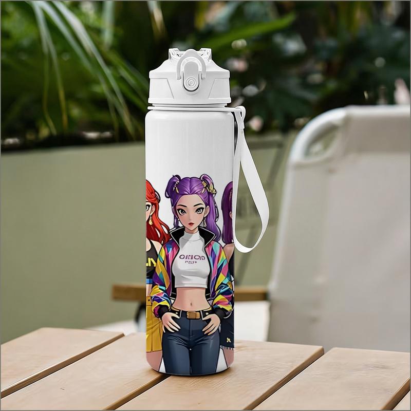 1pc Korean Pop Music Anime Plastic Water Cup with Leakproof Lid & Straw, Tumbler with Lid, Pop Design - 750ml/25oz Large Capacity Durable Plastic Cup for Gym, Travel, Office - Ideal Gift For Birthdays, Gym Hydration, Musicthemed Drinkware