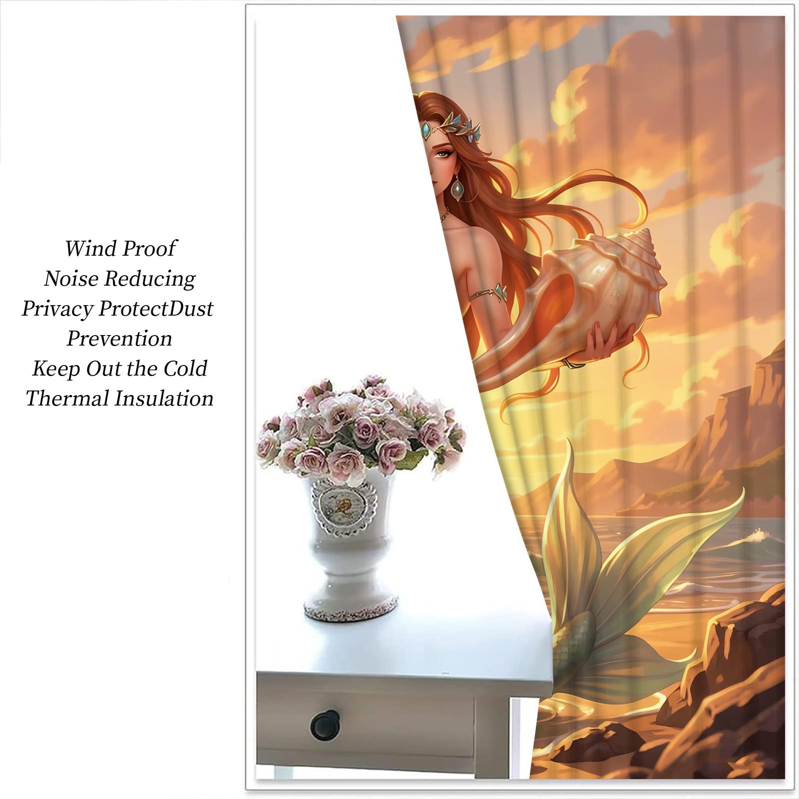 2Pcs Dreamy Ocean Style Blackout Curtains, Sun Protection, Sound Insulation And Easy Care. Ideal for Kids' Rooms And Princess Rooms. Safe, Stylish, And Enhances Artistic And Fairytale Ambiance.