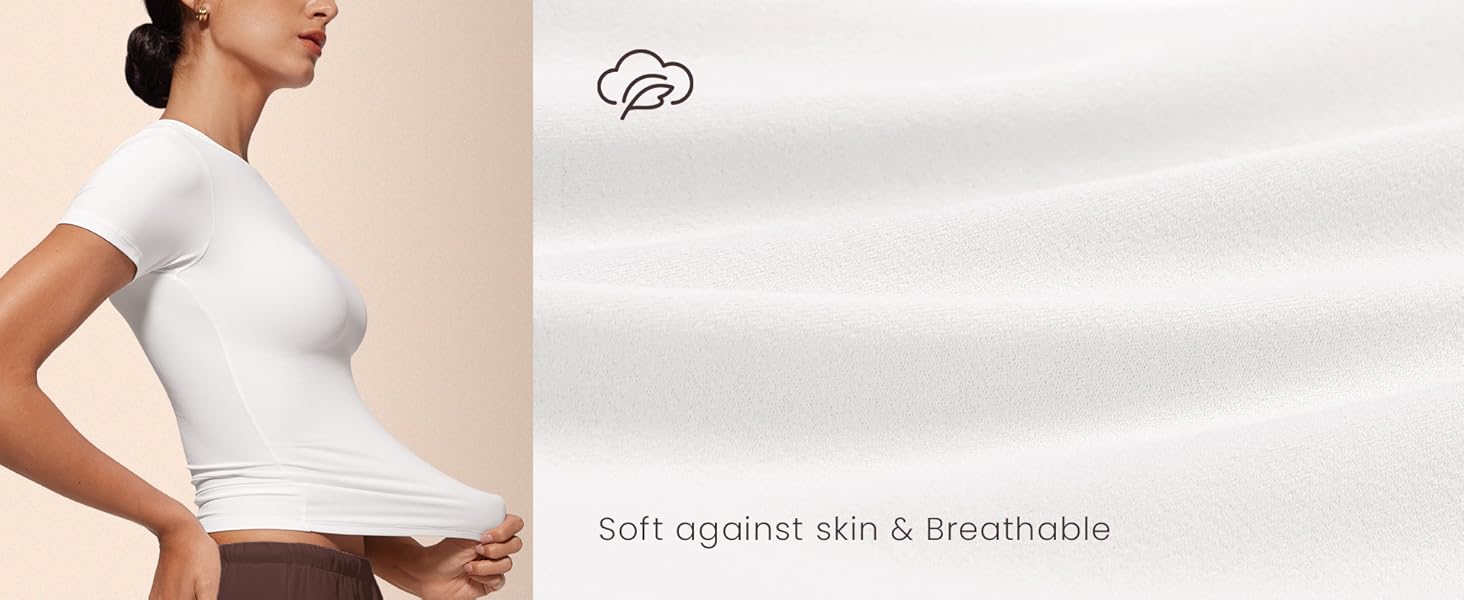 CRZ YOGA Softembrace Short Sleeve Going Out Tops for Women Soft High Crew Neck Casual Tight Shirts Fitted Basic T-Shirts