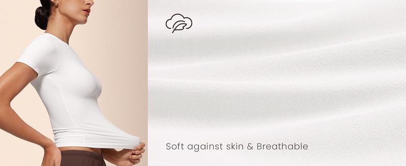 CRZ YOGA Softembrace Short Sleeve Going Out Tops for Women Soft High Crew Neck Casual Tight Shirts Fitted Basic T-Shirts