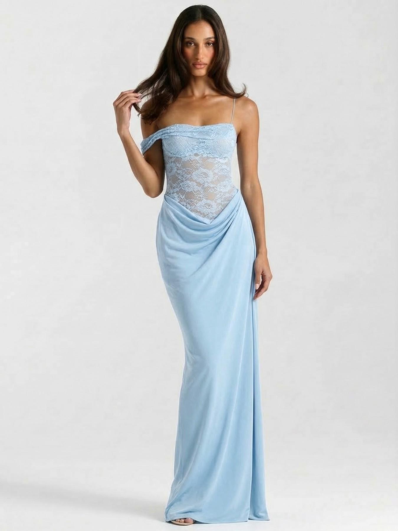 Women's Sexy Slim-Fit Lace Spaghetti Strap Sleeveless Dress, Summer & Fall Fashion, Thin Fabric Patchwork Design, Perfect for Casual Wear