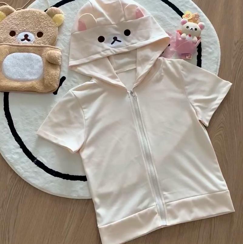 Spring Summer New Cute Bear Ears Zip Up Hoodie Japanese Sweet Girl Casual Loose Sweatshirt Women Cardigan Anime Hoodie Y2k Top