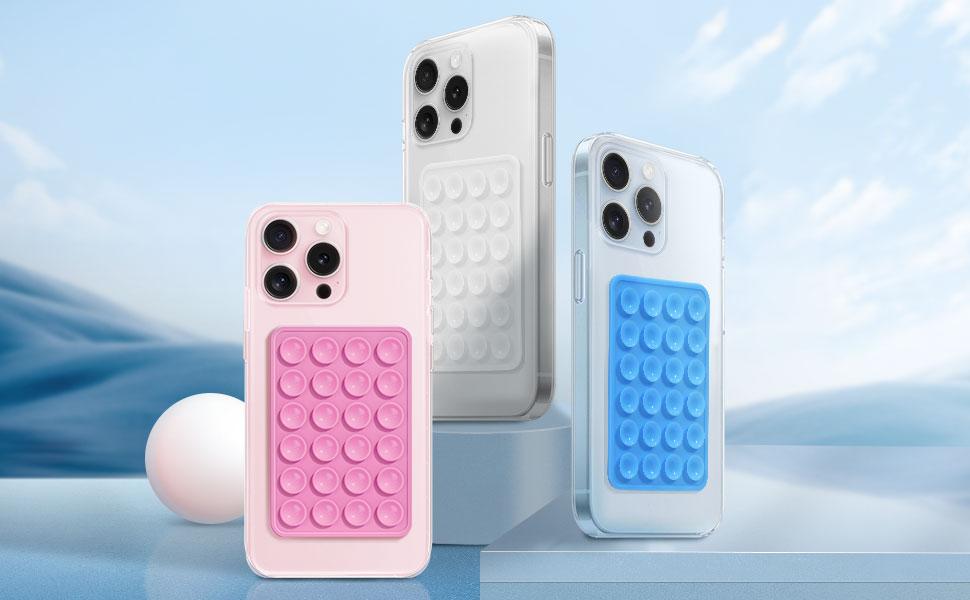 2PCS Silicone Suction Phone Case Mount, Suction Phone Case Mount for iPhone and Android, Hands-Free Mirror Shower Phone Accessories Holder for Selfies and Videos