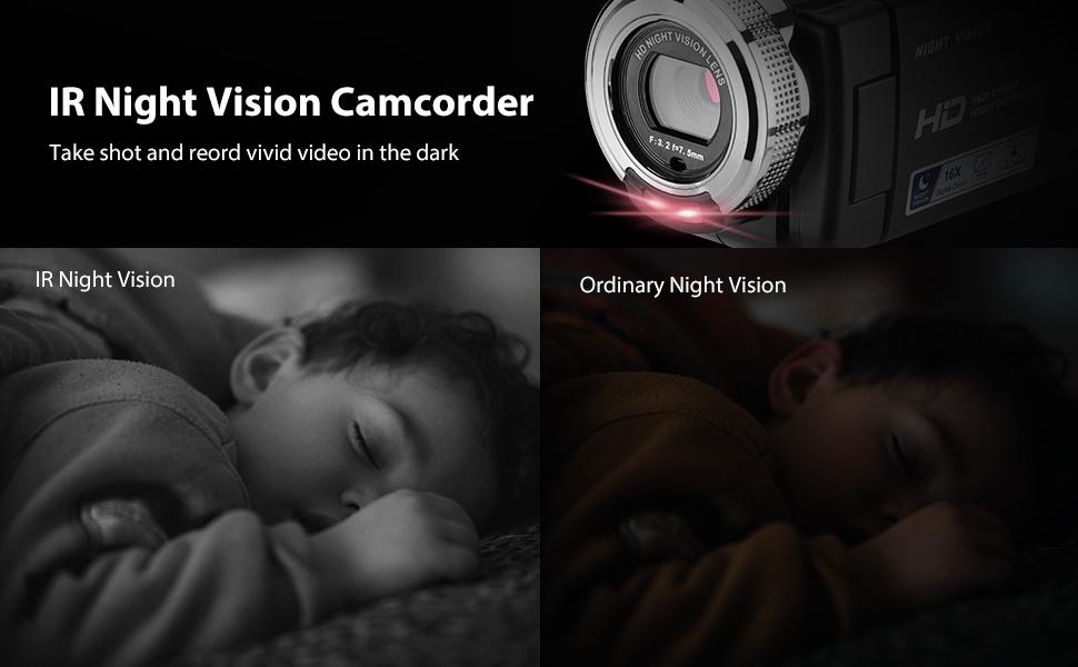 ORDRO HDV-V12 1080P HD Video Camera Camcorder with 16x Zoom, Infrared Night Vision Recording, Audio, Remote Control, 16G Memory Card, 2 Batteries for Hiking & Light Outdoor Use