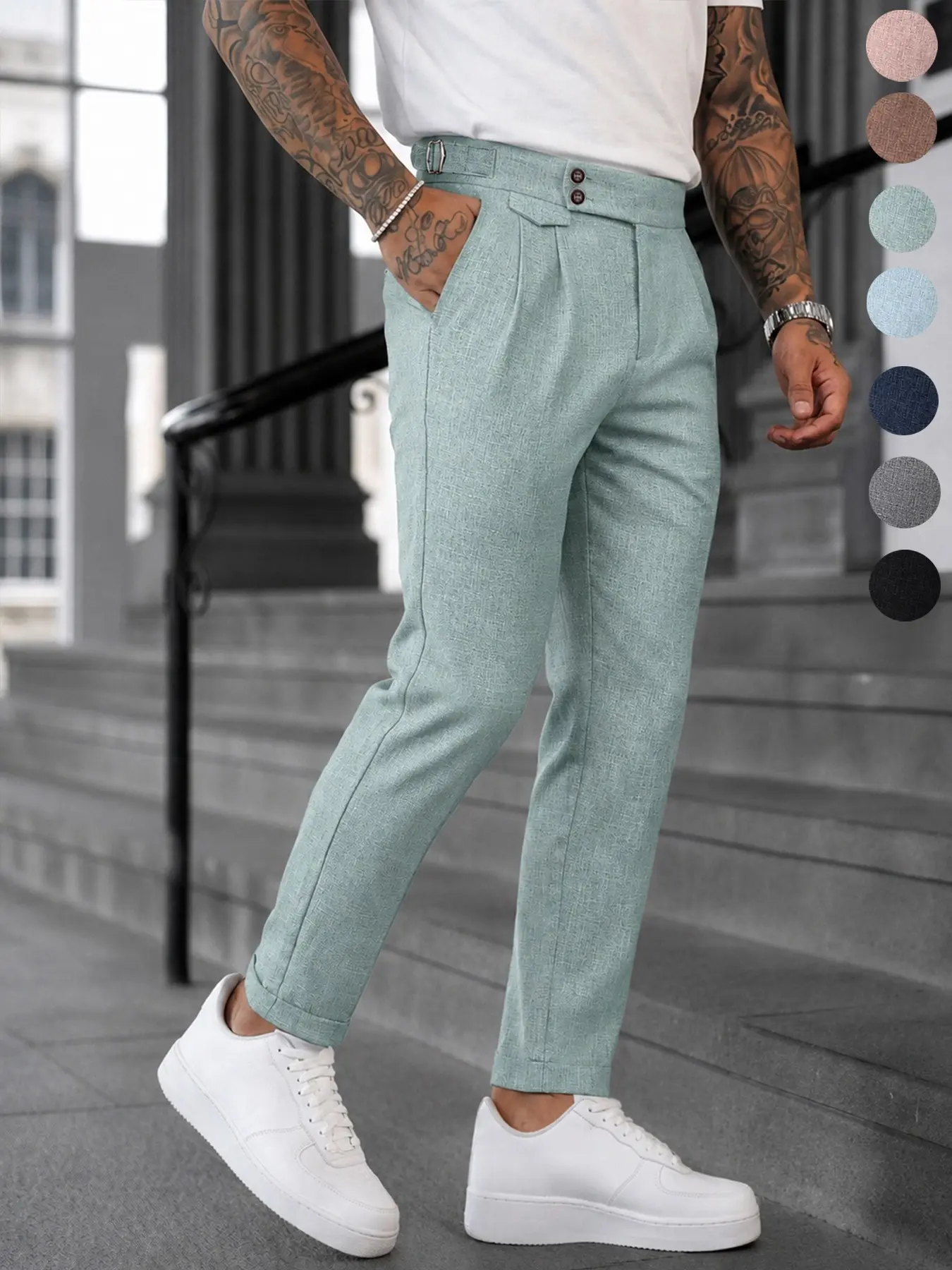 Men's Casual Business High-Waist Button-Fly Suit Pants, Casual Business Trousers, Breathable Anti-Wrinkle Lightweight Fabric, Ideal for Office & Weddings