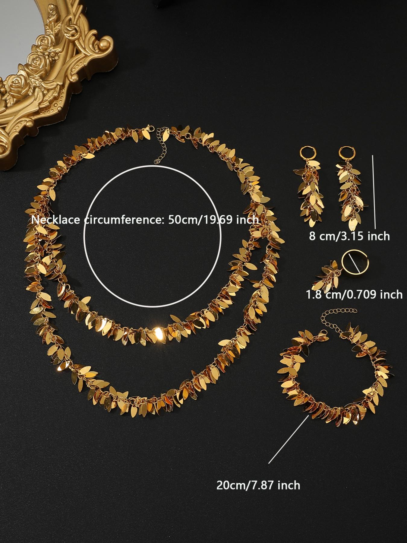 5pcs/set Square Fringe Stainless Steel Jewelry Set, Necklace, Earrings, Bracelet, Ring, Party Wedding Gift