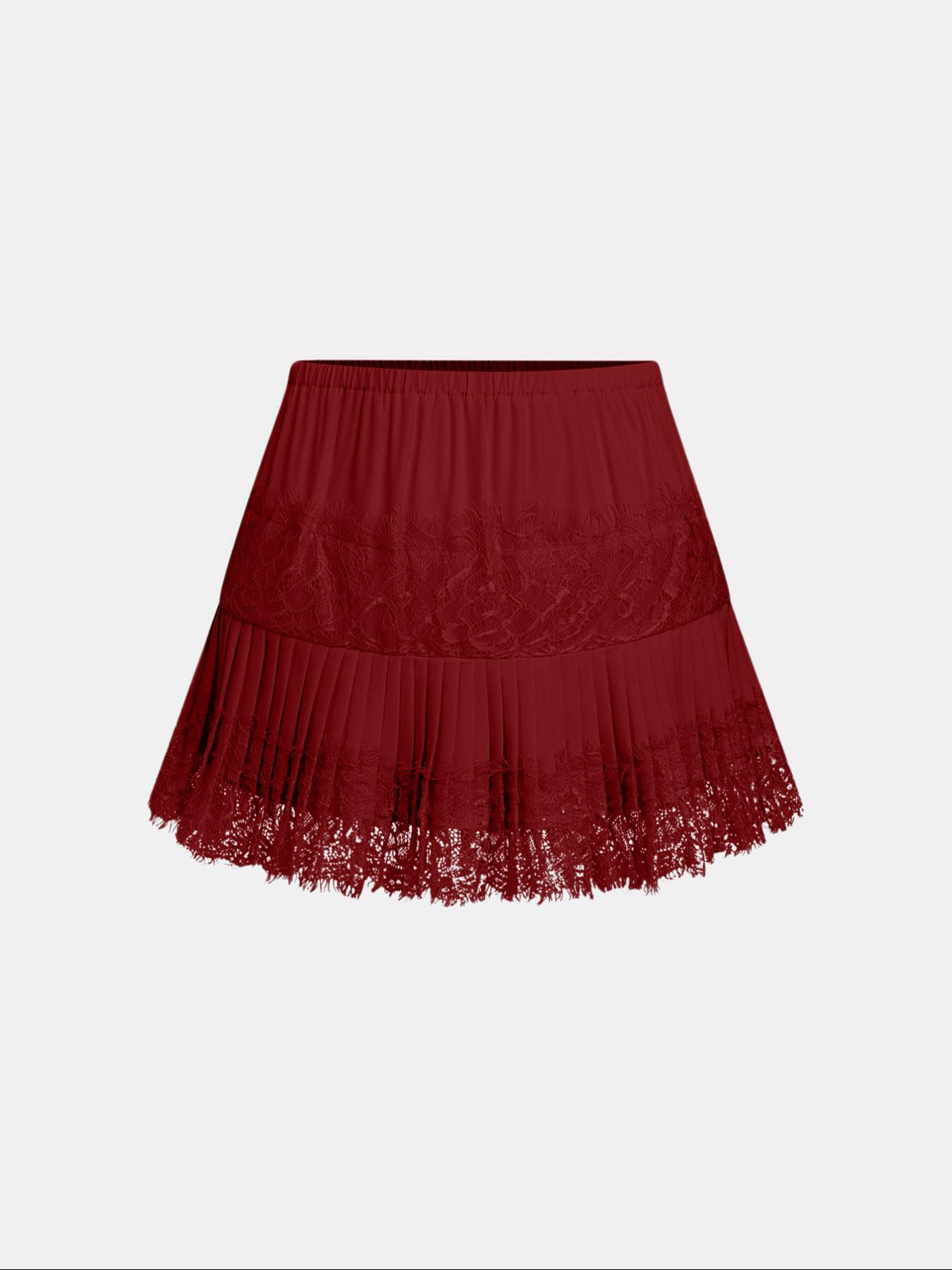 1 piece Women's Lace Patchwork Ruffle Short Skirt, Elegant Sweet Style, Long Leg Look, Perfect for Casual & Party Wear