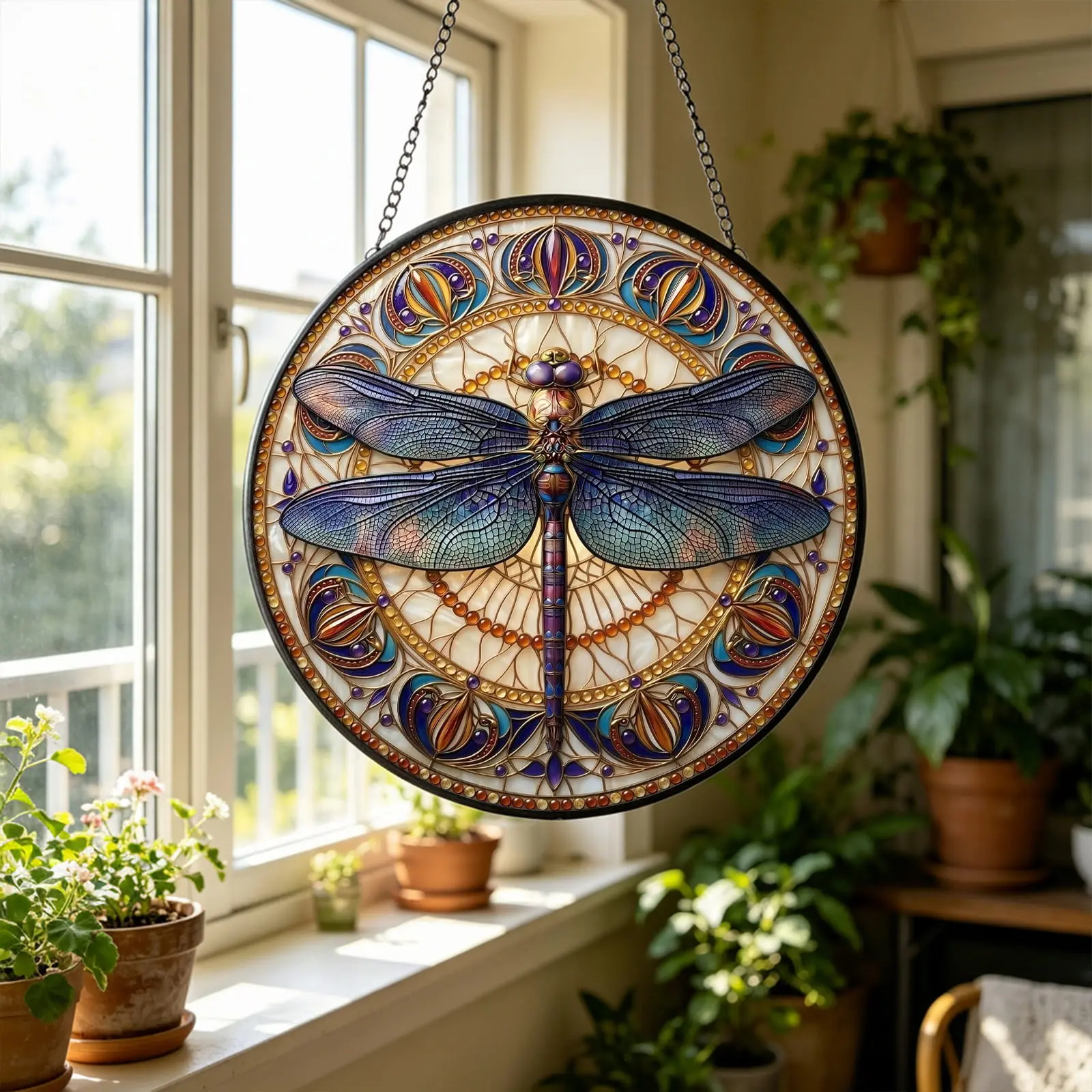 Colorful Dragonfly Stained Glass Suncatcher Window Hanging, Home Decor Gift for Women Who Love Nature