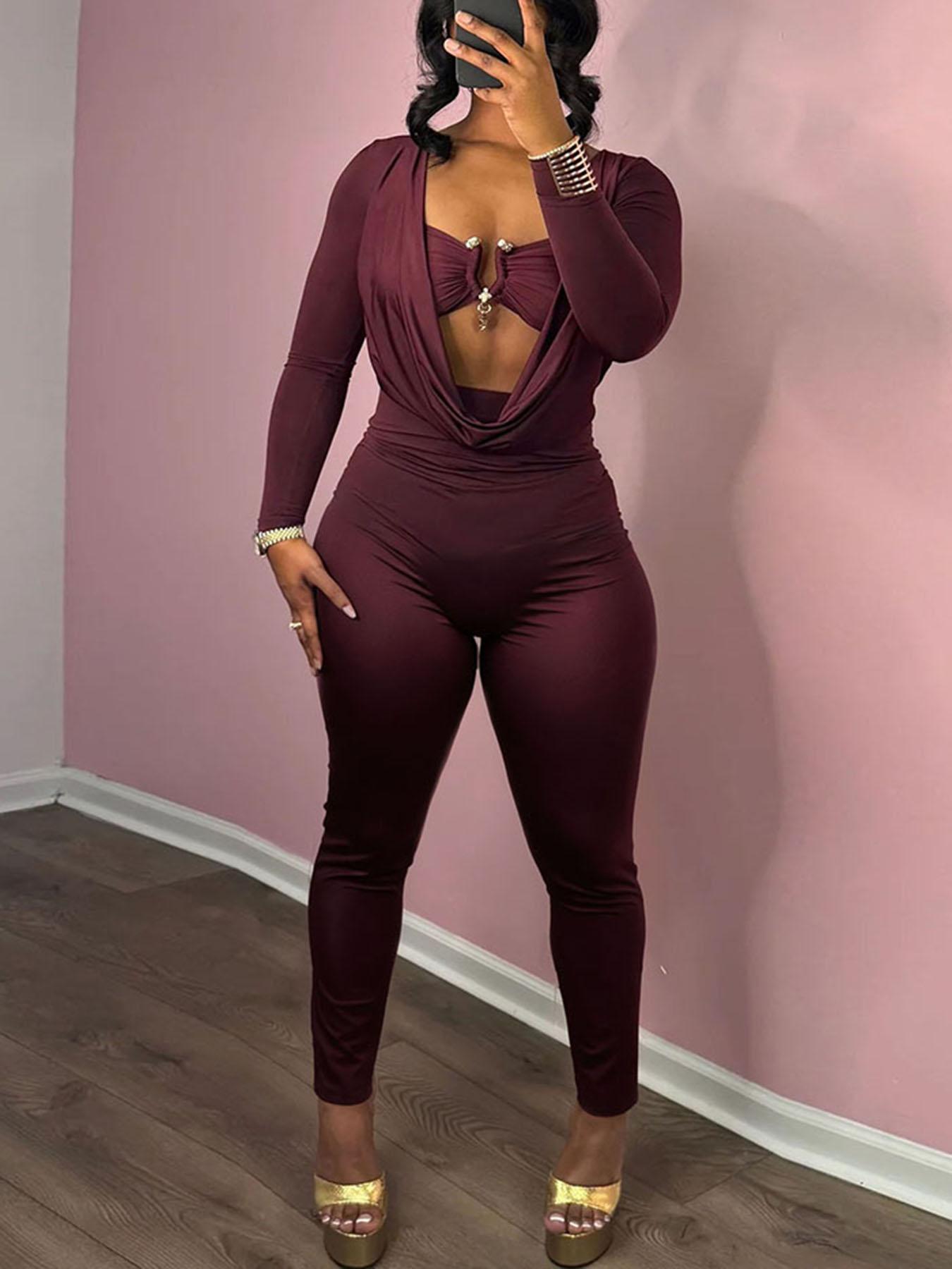 Women's Fall Fashion Sexy Halter Backless Bodycon Jumpsuit, European Style Sleeveless Slim Fit One-Piece, Casual Wear