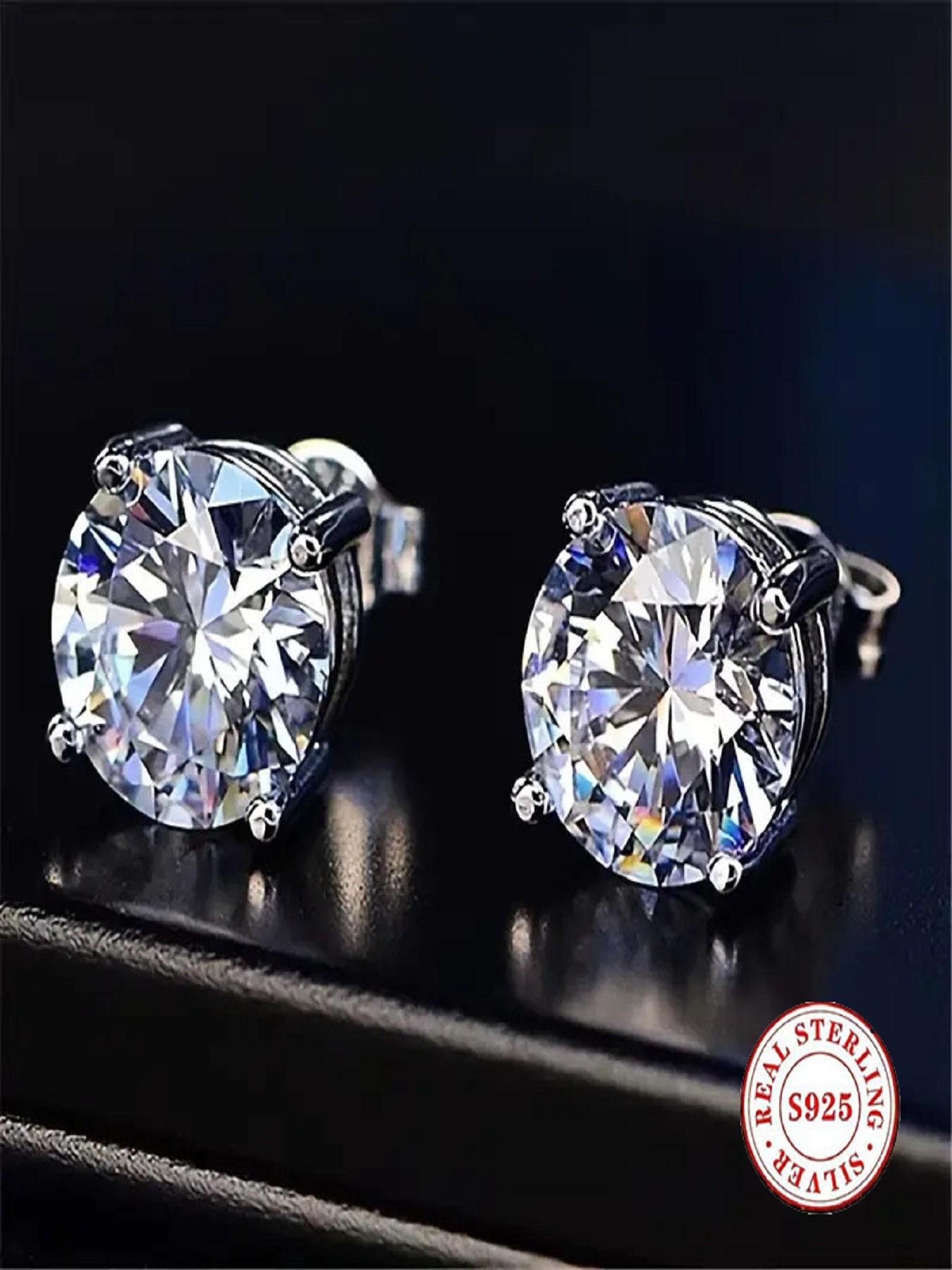 925 Sterling Silver Round Cut Cubic Zirconia Stud Earrings for Women Men, Hypoallergenic 4-Prong Simulated Diamond Earrings, 4MM 6MM 8MM 10MM Sizes Available, Sparkling CZ Earrings for Daily Wear, Anniversary, Birthday Gifts