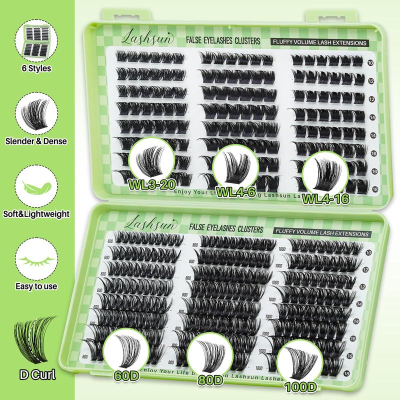 Lashsun 368pcs D Curl Eyelashes 6 Styles 10-18mm Mixed Length, Slender & Dense, Soft and Comfortable, Long-Lasting, for Daily Life