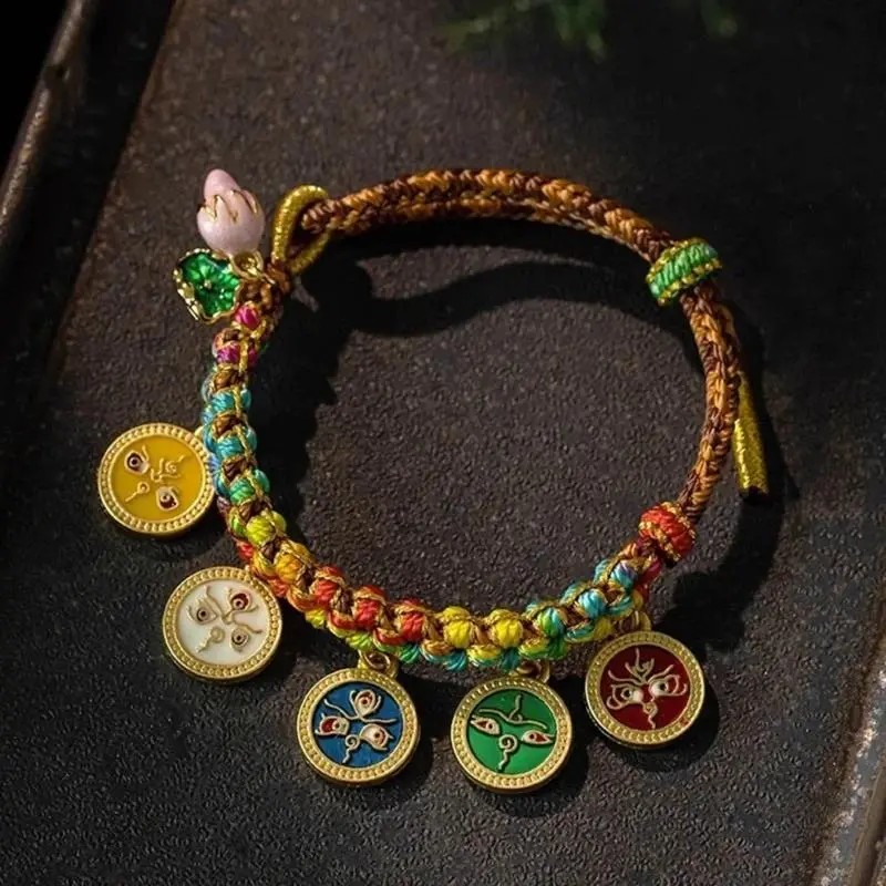 Handmade Tibetan Lucky Protection Bracelet – Colorful Woven Braided Rope Wristchain, Adjustable Feng Shui Wealth Attraction Jewelry for Meditation & Daily Wear, Good Luck Spiritual Gift for Men Women