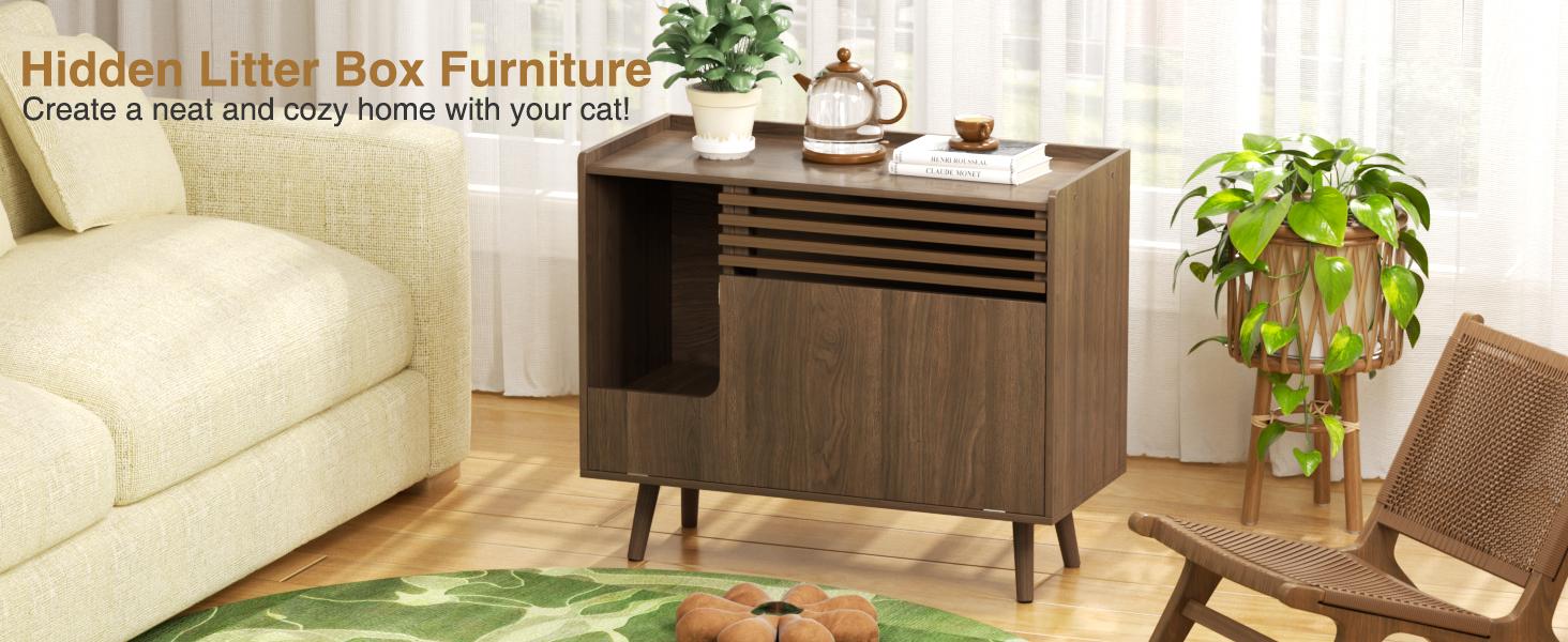 Vabches Cat Litter Box Enclosure,Mid-Century Modern Hidden Litter Box Furniture with Cat Scratch Pad,Flip-Down Opening Litter Box Cabinet Cat Washroom End Table Vabches Cat Litter Box Enclosure,Mid-Century Modern Hidden Litter Box Furniture with Cat Scratch Pad,Flip-Down Opening Litter Box Cabinet Cat Washroom End Table