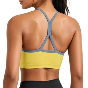 Aoysky Womens Racerback Sports Bras Padded Spaghetti Strappy U Neck Color Block Workout Yoga Crop Tops