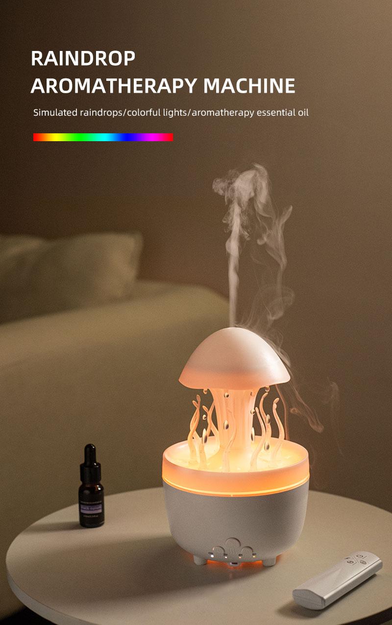Rotating raindrop aromatherapy machine household colorful night light desktop mushroom water grass air humidifier with remote control diffuser