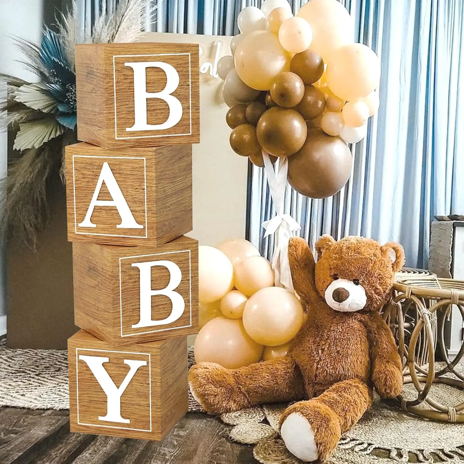 Brown Baby Boxes with Letters for Baby Shower,4 Balloon Boxes